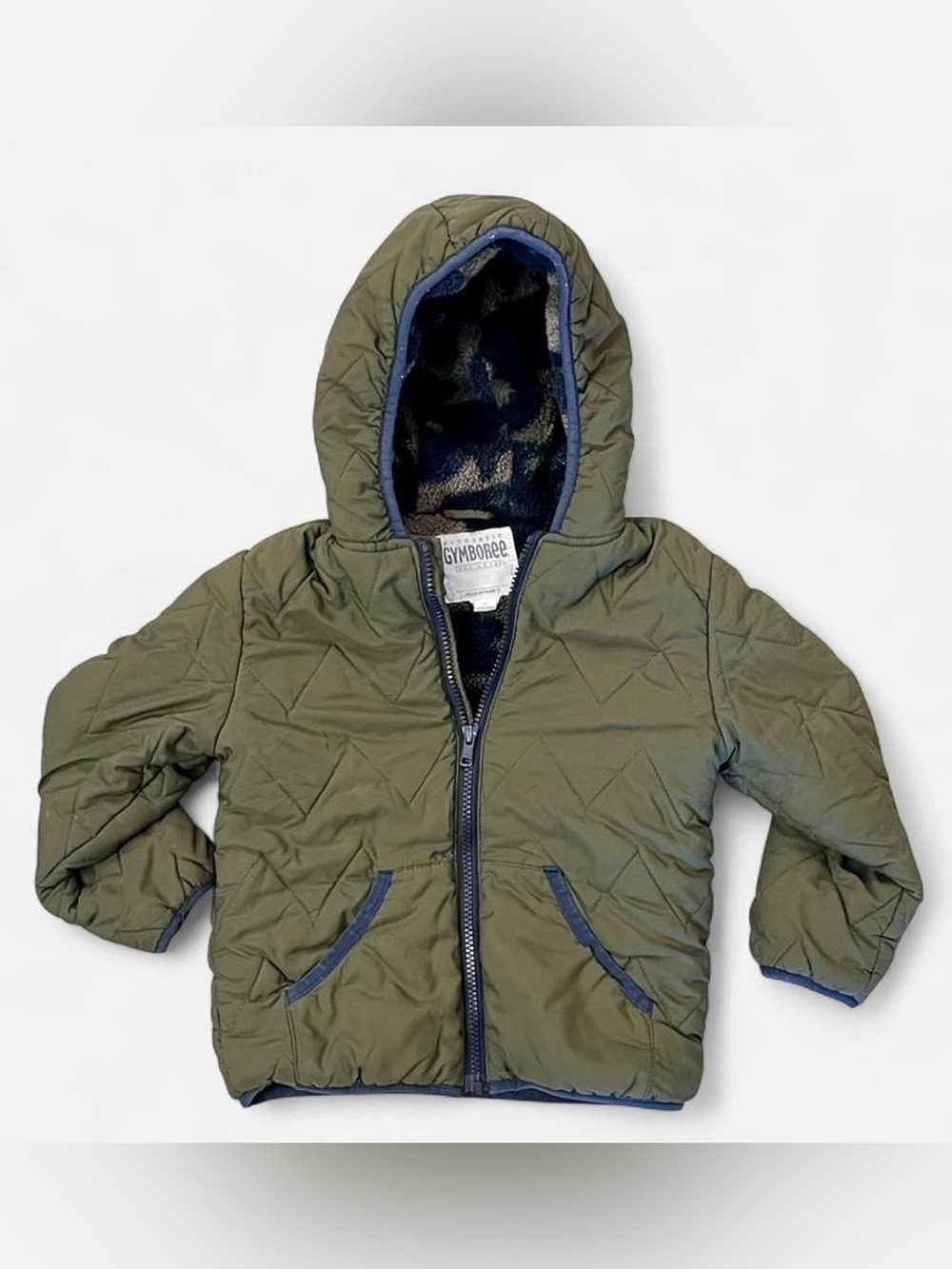 Gymboree Olive Green Sherpa-Lined Jacket with Navy Trim